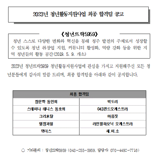 23년 청년활동지원사업 최종 합격팀
